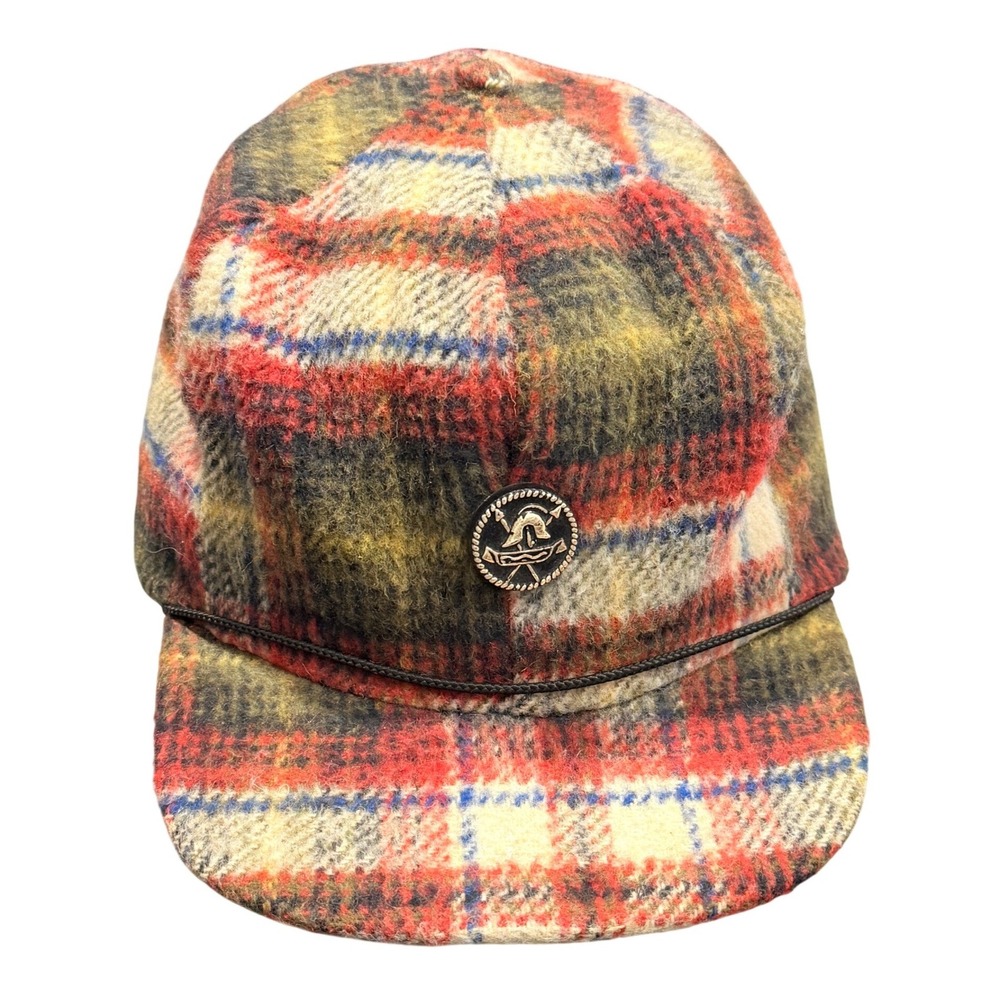 Vintage 70s Equestrian Jockey Riding Cap Plaid Wool Hat 7 1/4 22.75 circ